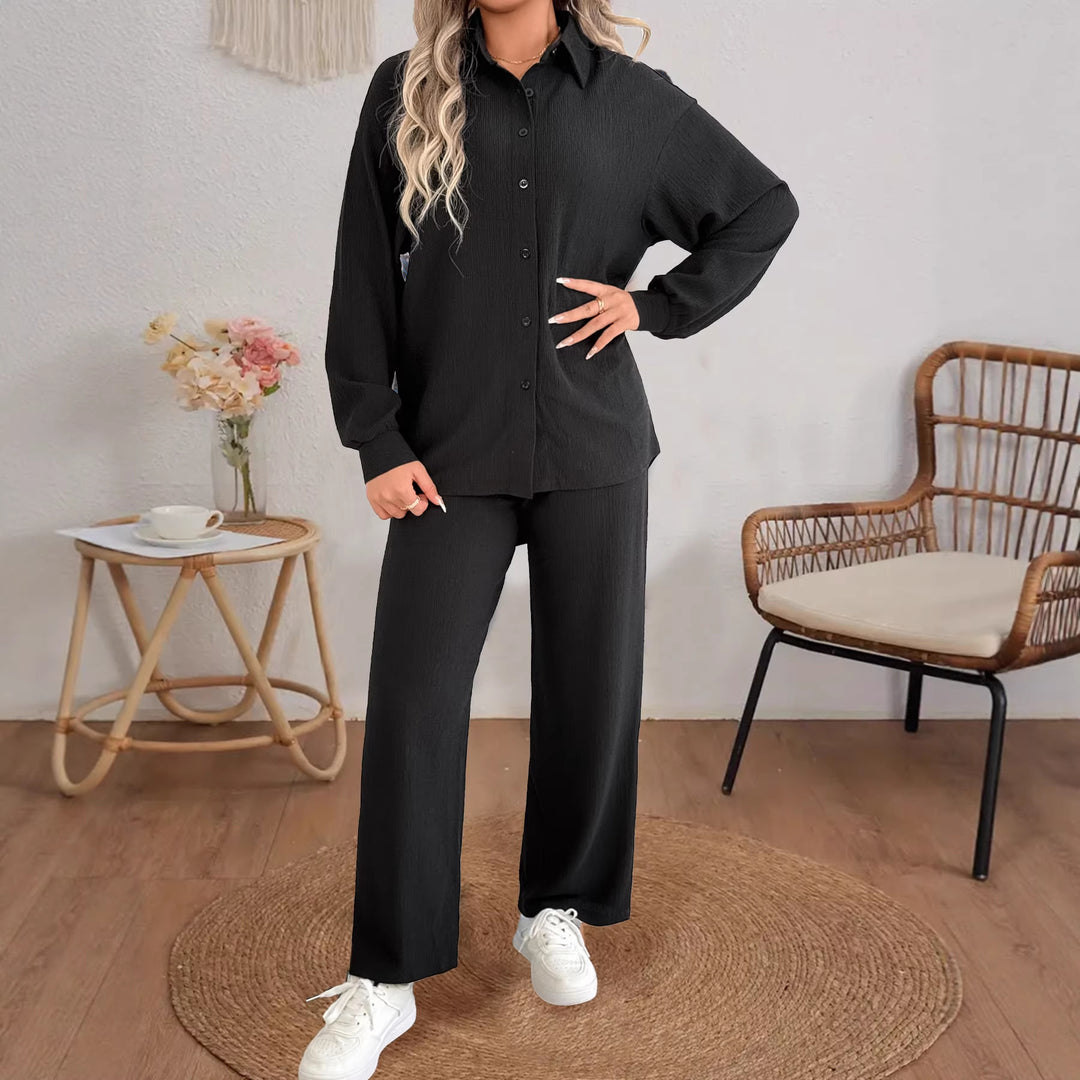 Damen Geripptes Oversize-Hemd mit Hemdkragen und Ballonärmeln EB