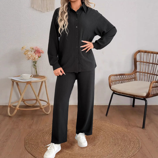 Damen Geripptes Oversize-Hemd mit Hemdkragen und Ballonärmeln EB