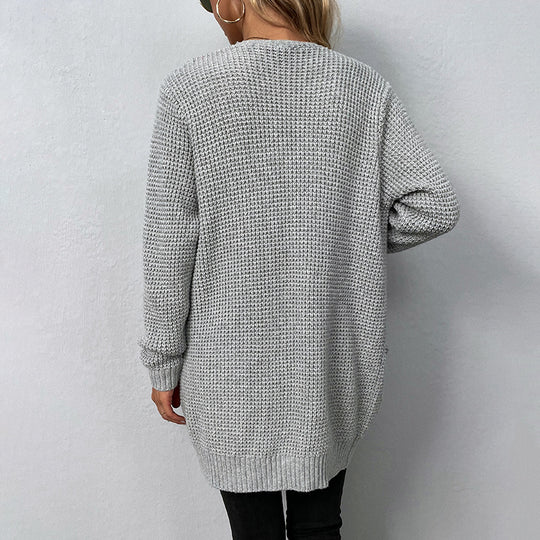 Damen lässige Strickjacke mit tiefen Taschen und offenem Schnitt EB