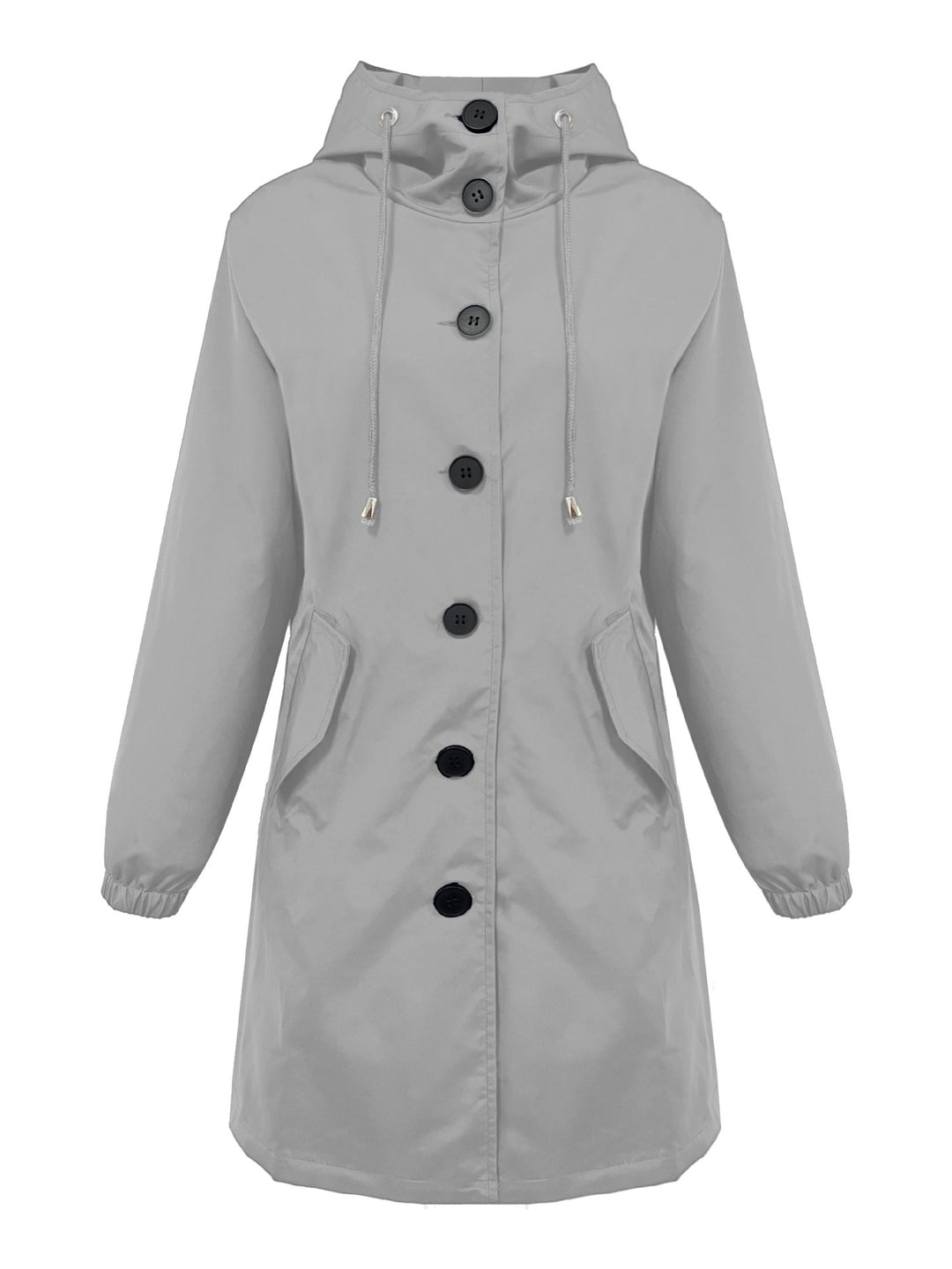 Damen nan leichter Regenparka mit Kapuze, überlanger Knopfleiste, Tunnelzug und aufgesetzten Taschen EB