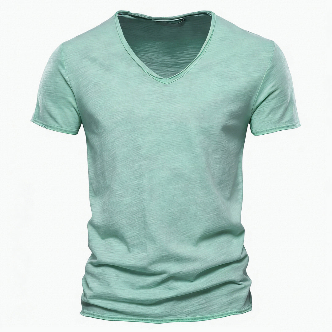 Herren nan leichtes Baumwolljersey Kurzarmshirt mit V-Ausschnitt und schmaler Passform EB