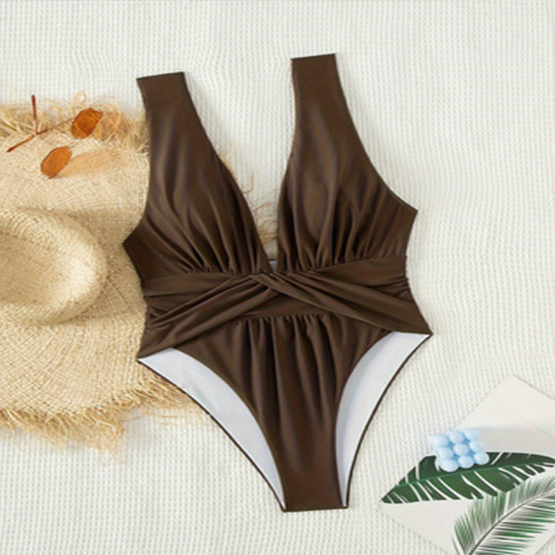 Damen Eleganter Einteiler Badeanzug mit geschmackvollem Wickeldesign EB