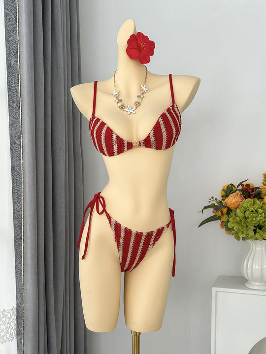 Damen Triangel-Bikini mit verspieltem Bindungsdesign EB