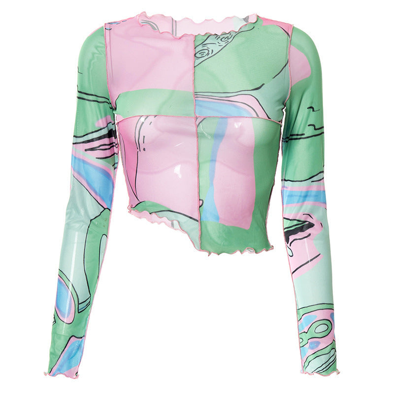 Damen Crop-Top mit kreativen grafischen Prints und tailliertem Schnitt EB