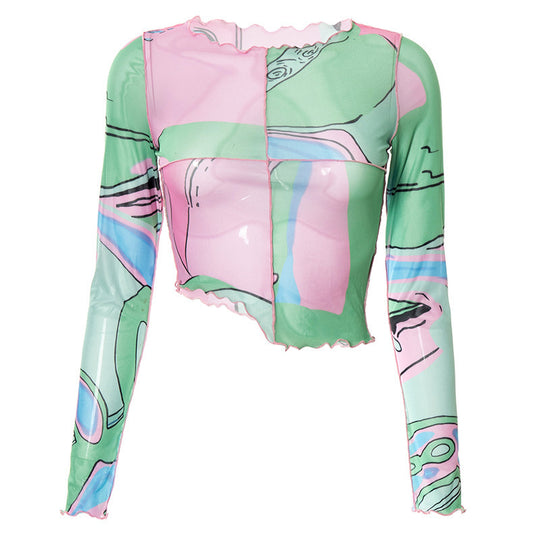 Damen Crop-Top mit kreativen grafischen Prints und tailliertem Schnitt EB