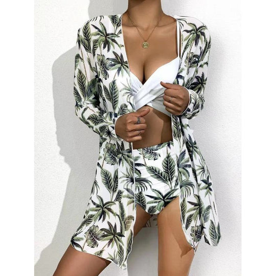 Damen Bikini-Set mit hochgeschnittenem Slip und floralem Kimono EB