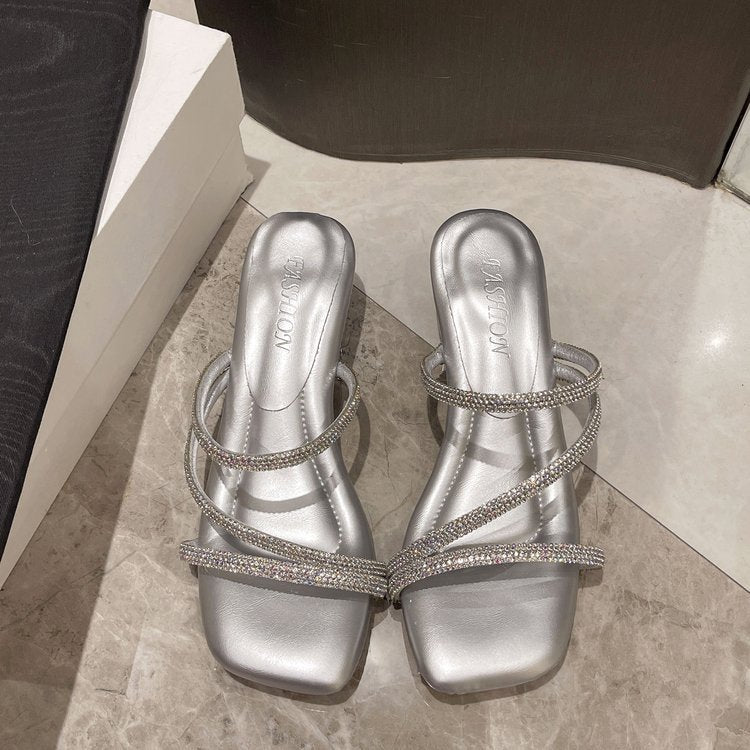 Damen elegante Sandaletten mit funkelnden Riemen EB