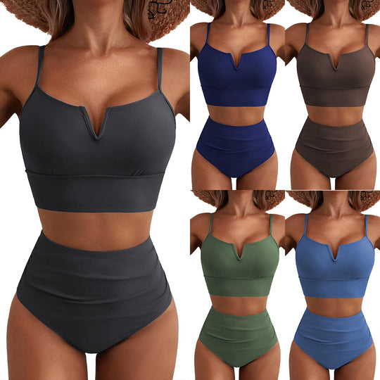 Damen Hochtailliertes Bikini-Set mit modernem V-Ausschnitt und angenehmer Passform EB