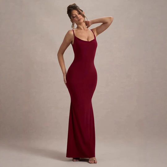 Damen Elegantes Floor-Length Kleid mit Off-Shoulder Rücken EB