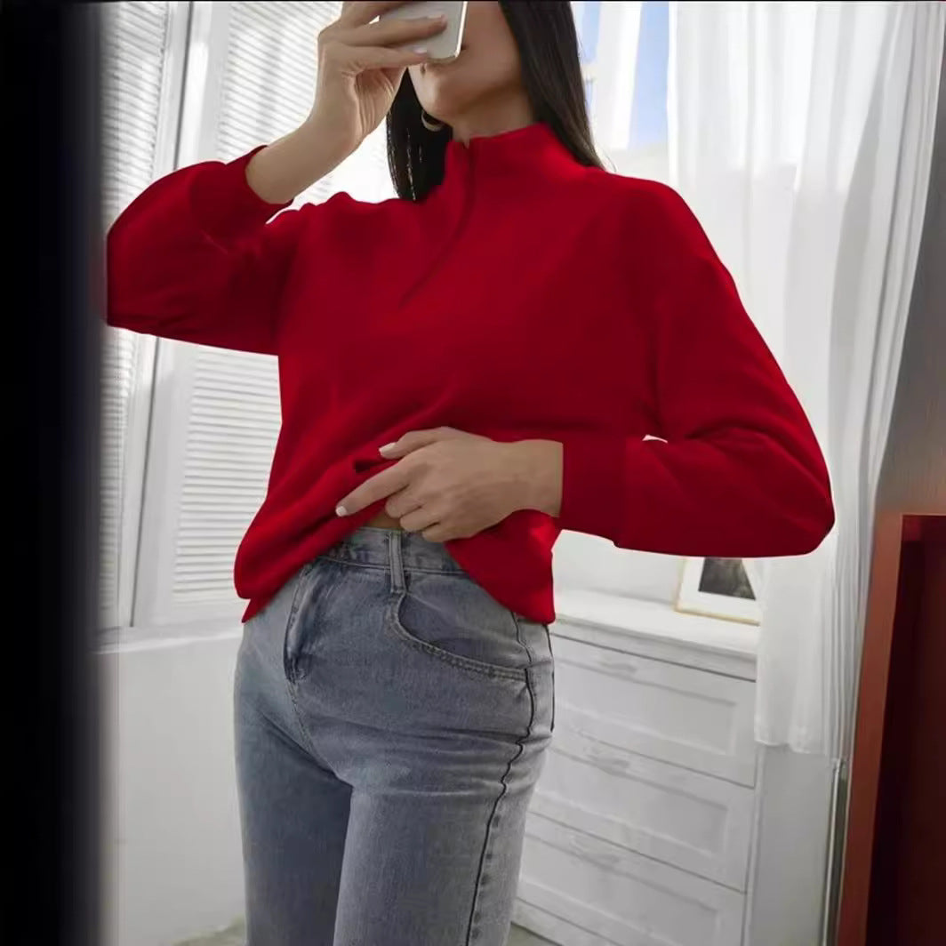 Damen bequemer Stehkragen Pullover EB