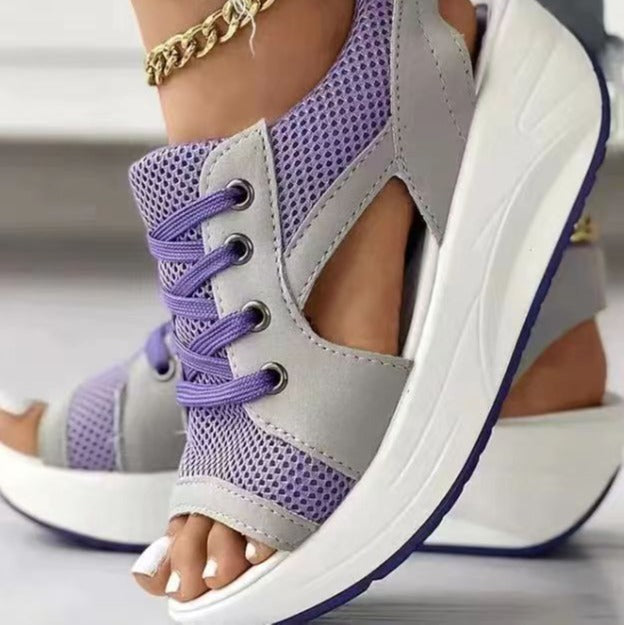 Damen Sportliche Wedge-Sandalen mit atmungsaktivem Mesh-Obermaterial EB