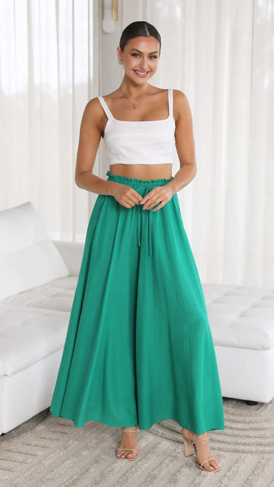 Damen Weit geschnittene Sommerhose mit elastischem Bund und praktischen Taschen EB