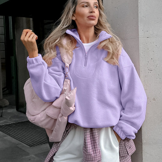 Damen Hochwertiger Fleece-Pullover mit kurzem Reißverschluss EB