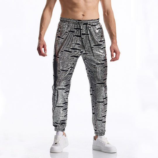 Herren elegante Jogginghose mit glänzendem Metallic-Muster EB