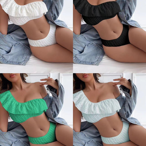 Damen Voluminöses Rüschenset mit asymmetrischem Oberteil EB