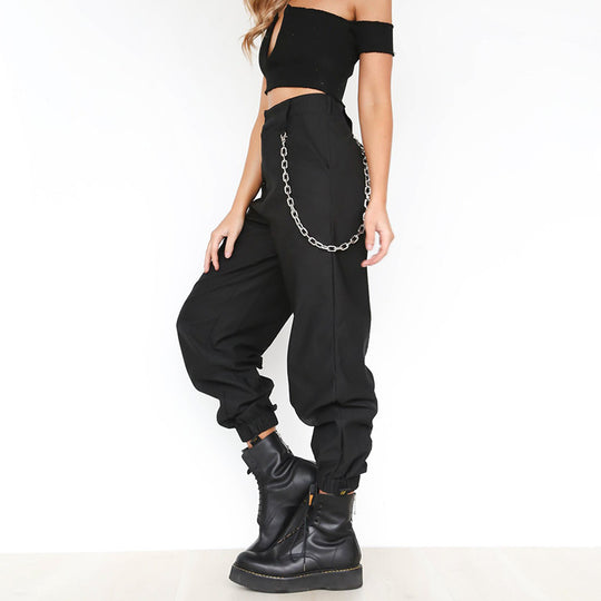Damen Baggy-Hose mit Kettendetails und komfortablem Bund EB