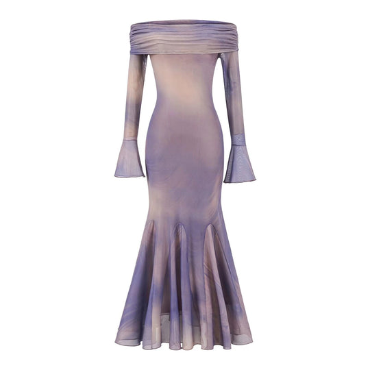 Damen elegantes Wickelkleid mit schulterfreiem Design und ausdrucksstarkem Material EB
