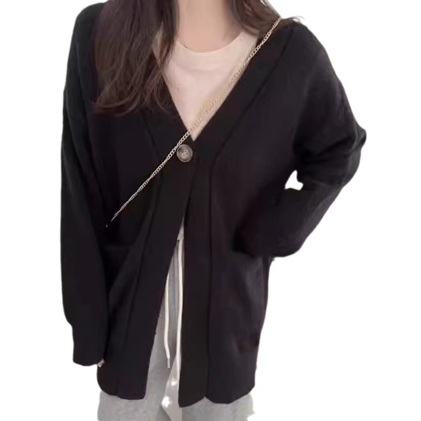 Damen Gemütlicher Strickcardigan mit großen Taschen und asymmetrischem Schnitt EB
