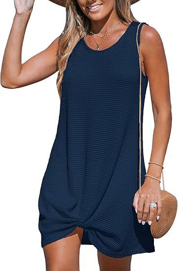 Damen lässiges Sommerkleid aus strukturierter Baumwolle mit verspieltem Knoten EB