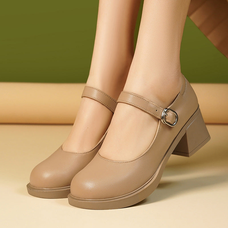 Damen Elegante Blockabsatz Ballerinas mit verstellbarem Riemen EB