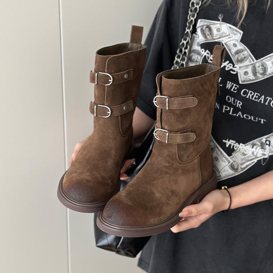 Damen Stiefel mit stylischen Schnallen und robustem Profil EB