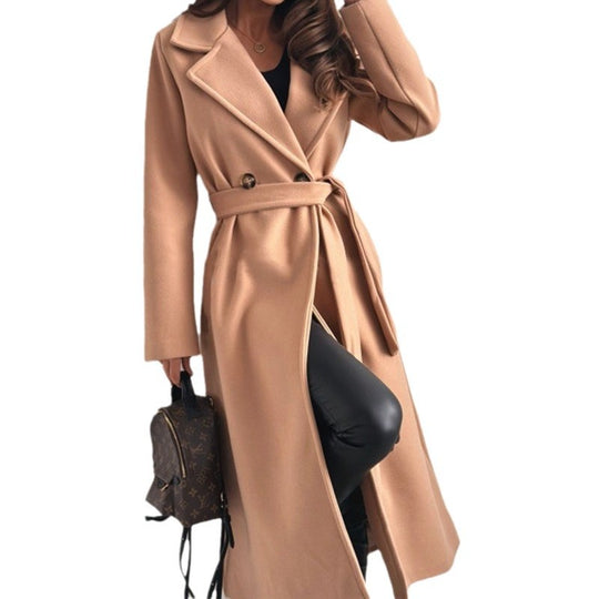 Damen eleganter taillierter Trenchcoat mit geschlossenem Kragen und Gürtel EB