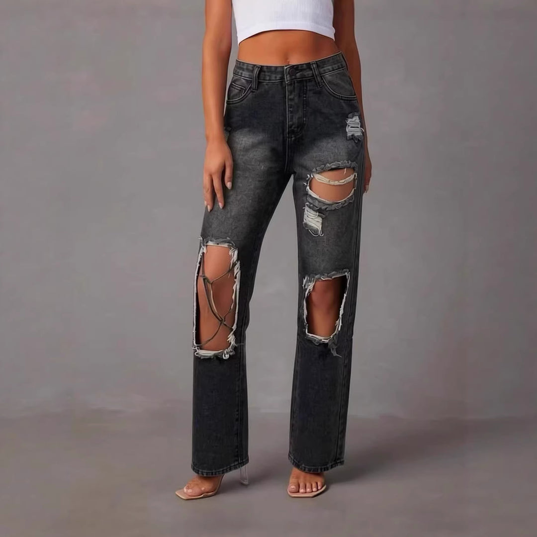 Damen distressed Mom Jeans mit trendy Cut-Out-Details EB