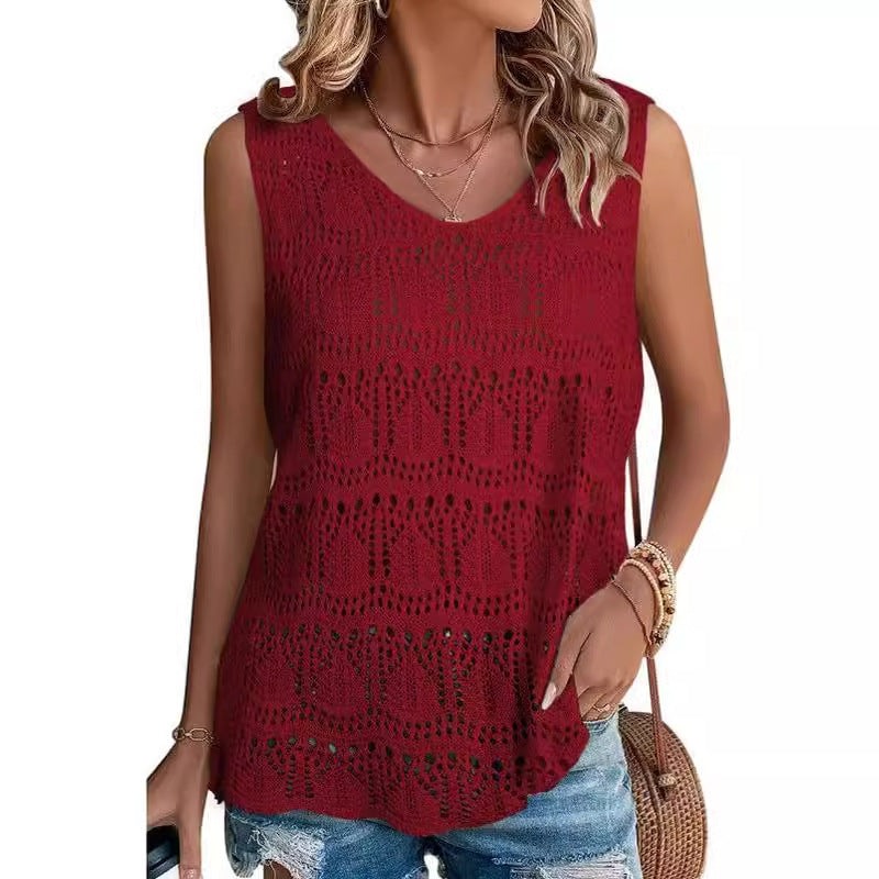 Damen Stricktop mit luftiger Häkelstruktur EB