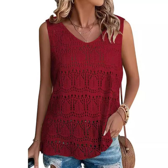 Damen Stricktop mit luftiger Häkelstruktur EB