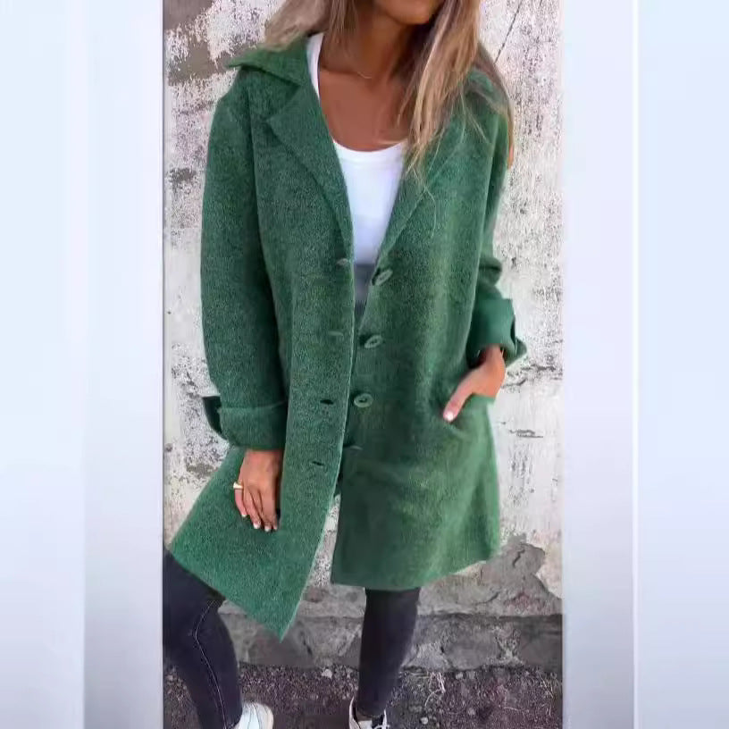 Damen nan Oversize Wollmix-Mantel mit Reverskragen aufgesetzten Taschen geknöpfter Front und umgeschlagenen Ärmeln EB