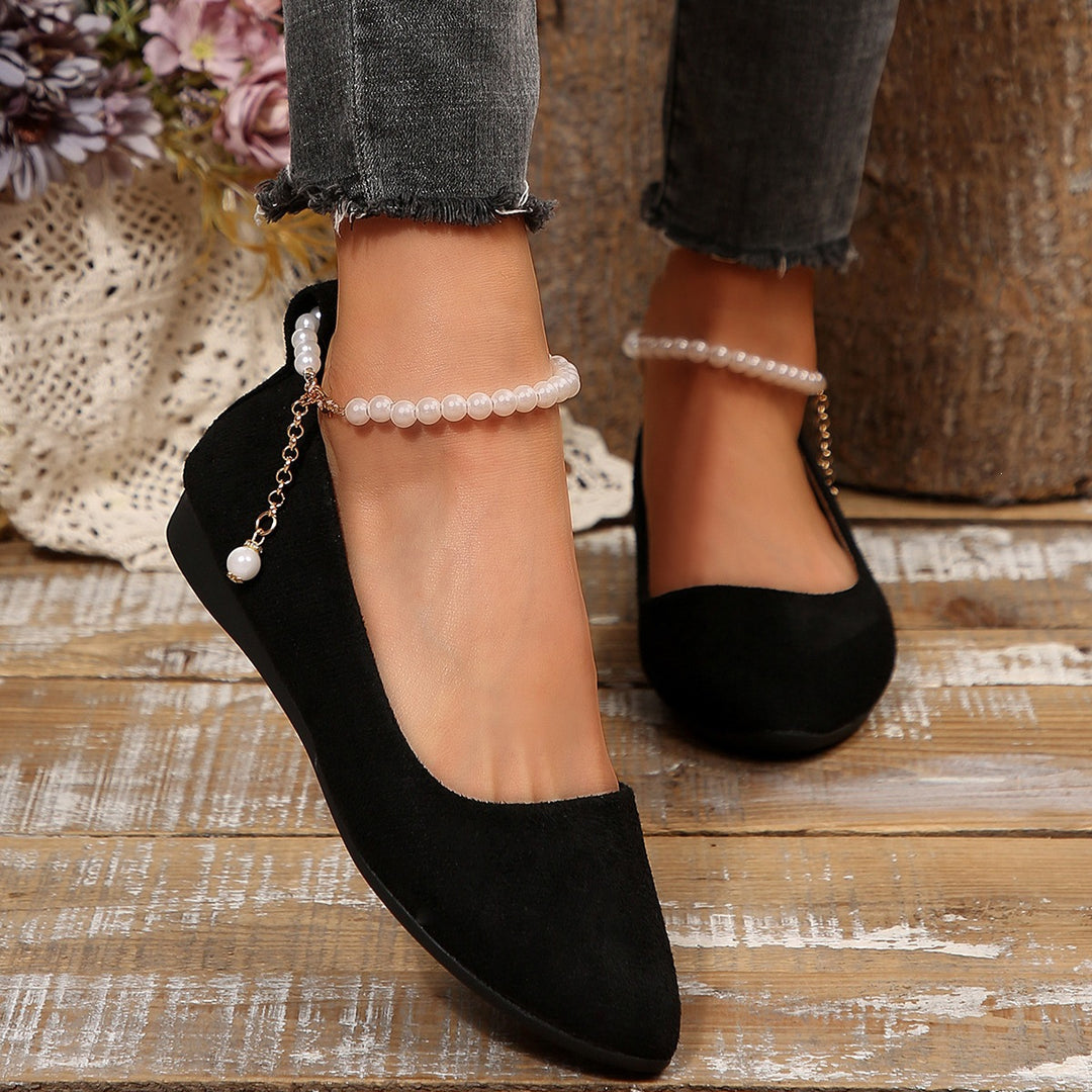 Damen Elegante und bequeme Ballerinas mit Perlenschmuck EB