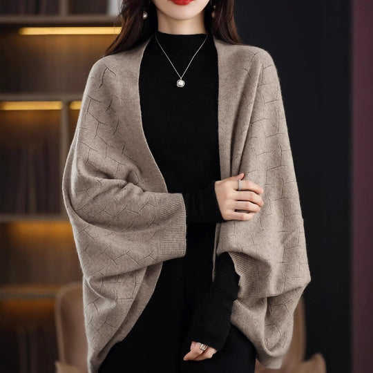 Damen Großer Strickponcho mit modernem Rautenmuster EB