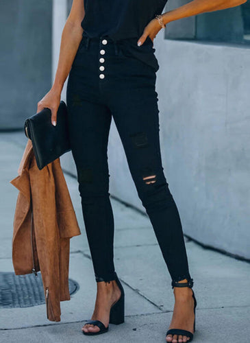 Damen Hochtaillierte Ripped Jeans EB