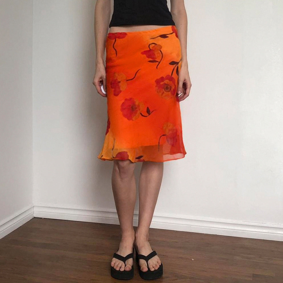 Damen schwingender Sommerrock mit floralen Mustern und leichtem Stoff EB
