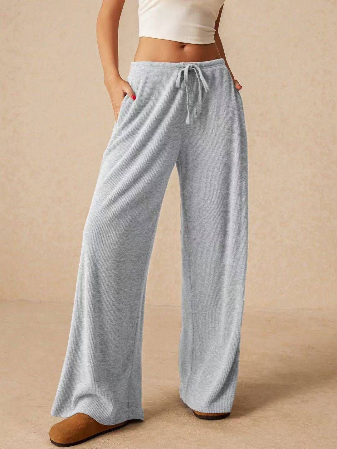 Damen weite Strickhose mit verstellbarem Bund und seitlichen Taschen EB