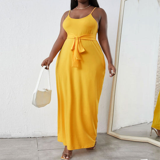 Damen Maxikleid mit zartem Bindeband und verstellbaren Spagettiträgern EB