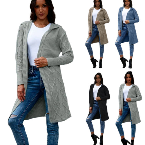 Damen Strickjacke mit Kapuze und stilvollem Zopfdesign EB