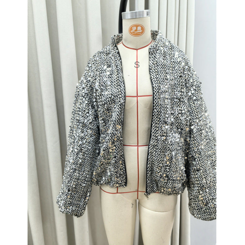 Damen Funkelnde Paillettenjacke mit lässigem Schnitt EB