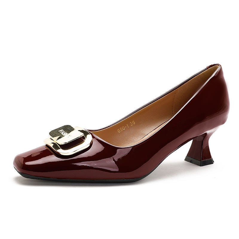 Damen elegante Pumps mit modischem Blockabsatz und geschmackvoller Schnallenapplikation EB