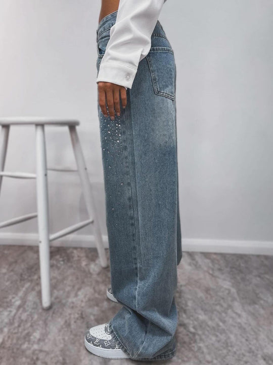 Damen Denim-Hose mit funkelnden Strass-Applikationen EB