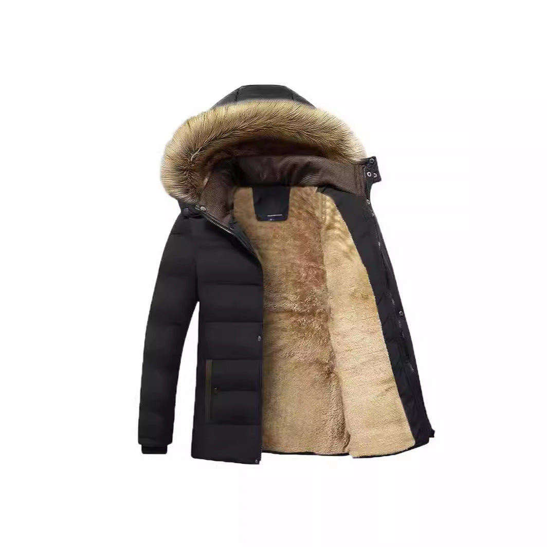 Herren Winterparka mit wärmendem Teddyfutter, abnehmbarer Kapuze und hoher Stehkragen EB