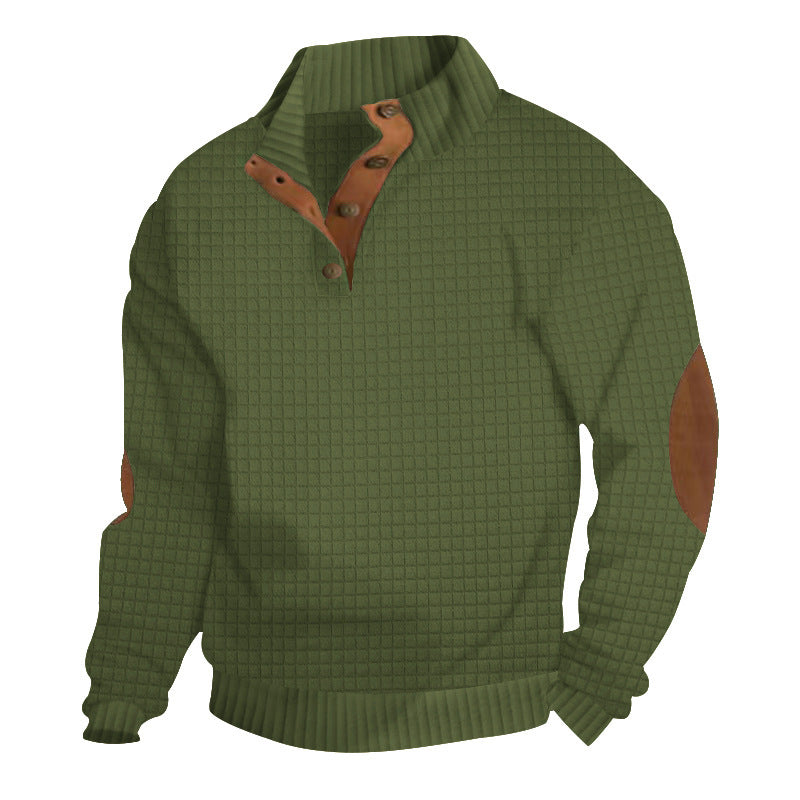 Herren Strukturiertes Waffelstrick-Henleypullover mit Lederbesatz & Ellbogenpatches EB