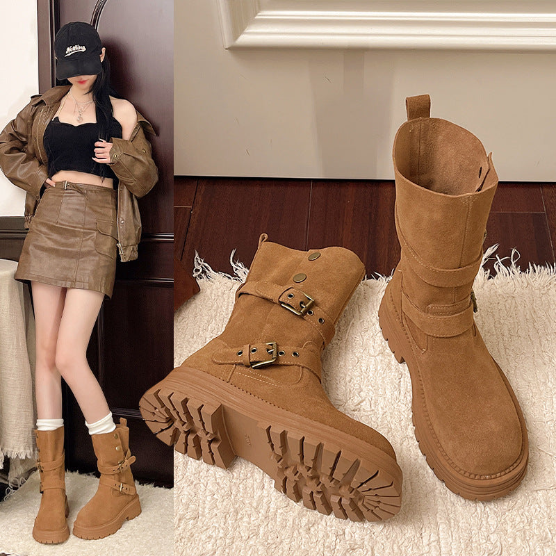 Damen Modische Stiefel mit Riemen-Details und rutschfester Sohle EB