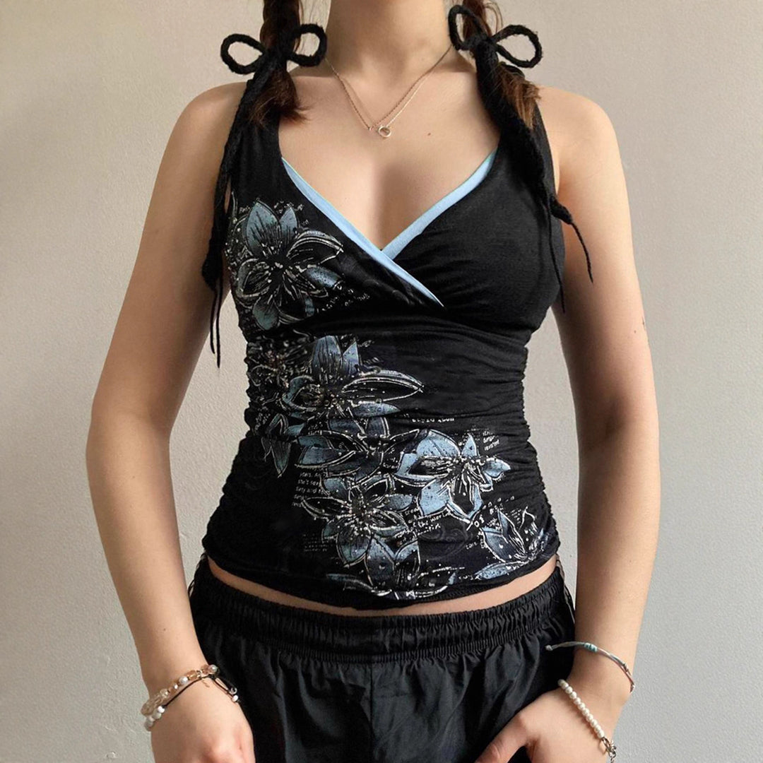 Damen Spaghetti-Trägertop mit floralem Druck und elegantem V-Ausschnitt EB