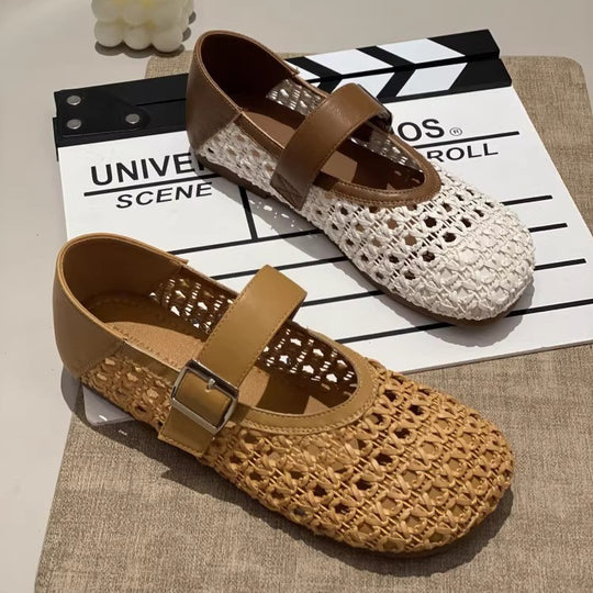 Damen Mary Jane Schuhe mit filigranem Geflecht und verstellbarem Riemen EB