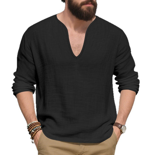 Herren lässiges Langarmshirt mit V-Ausschnitt aus hochwertigem Baumwollmix EB