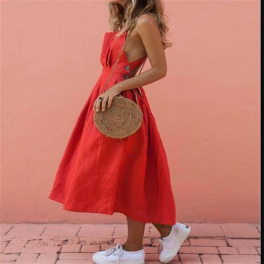 Damen Maxi-Kleid mit schulterfreiem Design und seitlichen Eingrifftaschen EB