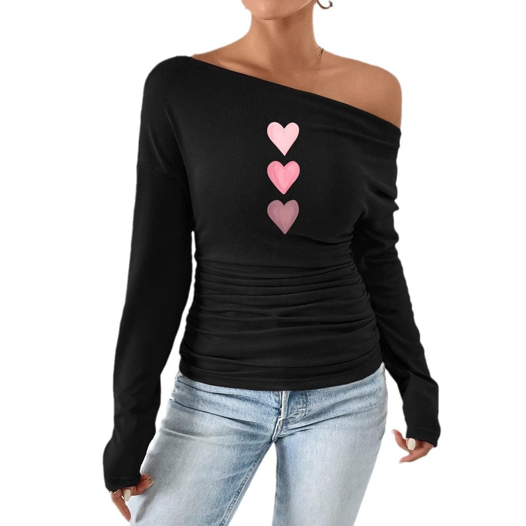 Damen Off-Shoulder Langarmshirt mit Raffung EB