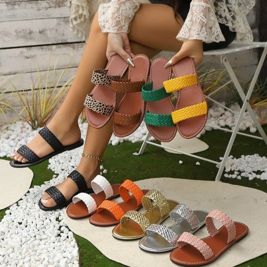 Damen Geflochtene Riemchen-Sandalen mit komfortablem Fußbett und rutschfester Sohle EB