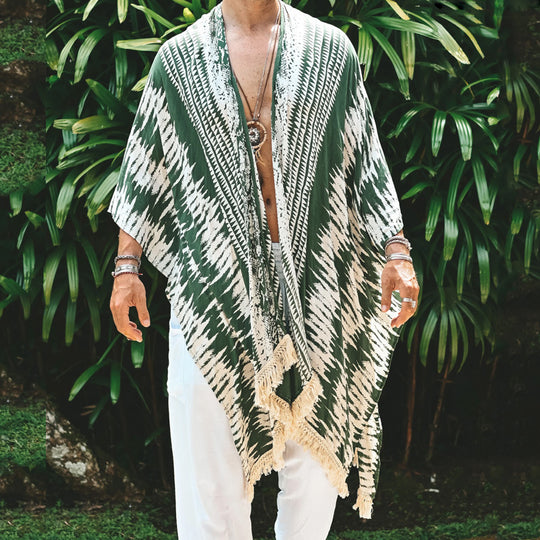Herren nan leichter Strandponcho im Kimono-Stil mit Fransen EB